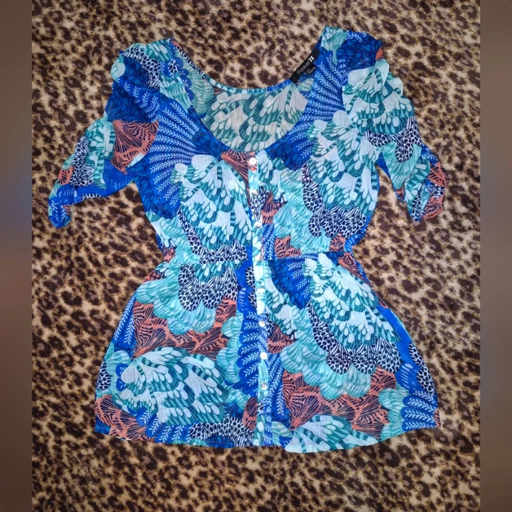 Forever 21 Multicolor Patterned Blouse Small - Picture 2 of 13